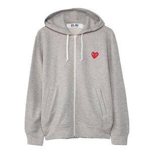 NWT Comme des Garçons CDG PLAY Red Heart Zip Hoodie | Gray Size XL | Ships Free